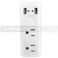 2 Outlet Power Tap w/ 2 USB Charging Ports - White
