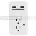 2 Outlet Power Tap - 450J Surge protection, 2 Fast Charge USB Port - White