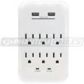 6 Outlet Power Tap - 1200J Surge protection, 2 Fast Charge USB Port - White