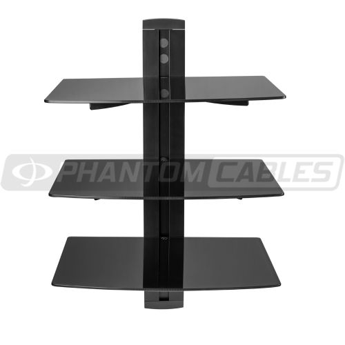 Media Player – A/V Component Wall Mount Triple Shelf, Glass - Black